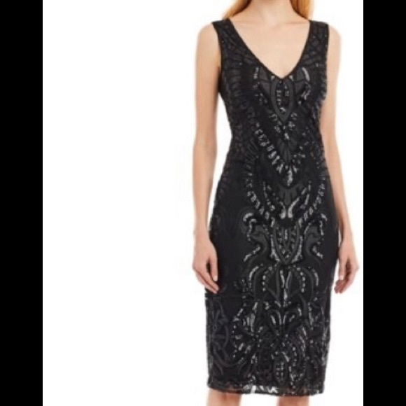 *Nicole Miller Navy sequin midi double v s2 NAVY - Picture 2 of 6